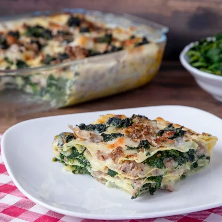 Lasagna with herbs and sausage.